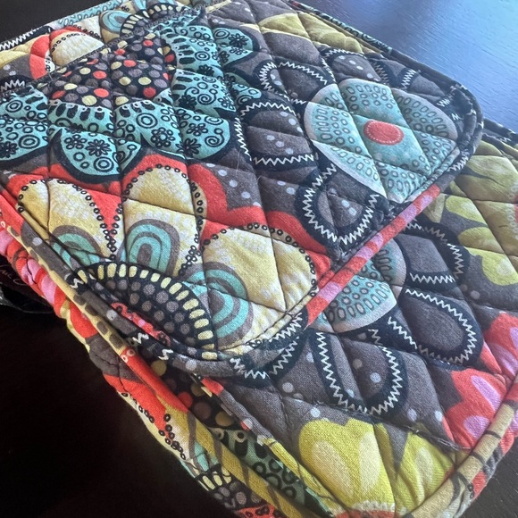 Vera Bradley Flower Power Turquoise Brown Yellow Small Crossbody Quilted Bag - Picture 9 of 11